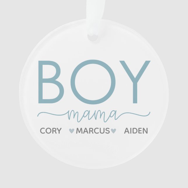 Boy Mama Personalized With Son's Names Ornament (Front)