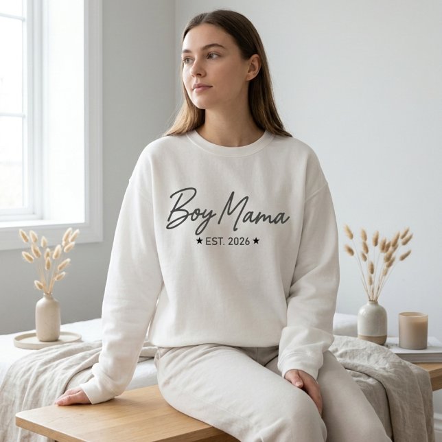 Boy Mama Script Est Year Elegant Motherhood Text Sweatshirt (Creator Uploaded)