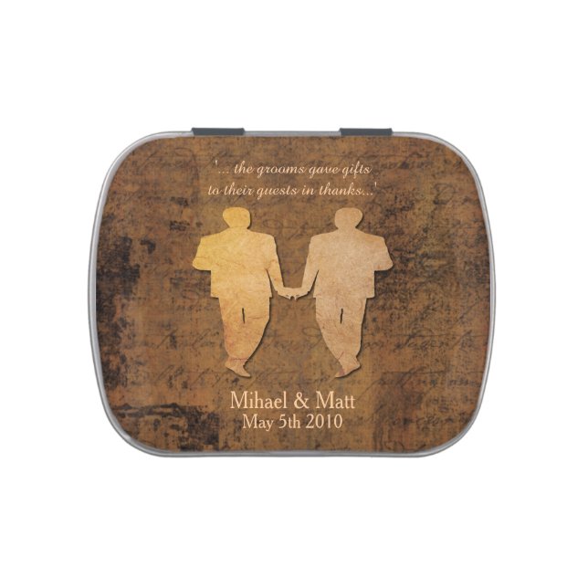 Boy Meets Boy Gay Wedding Favor Jelly Bellies Candy Tin (Top)