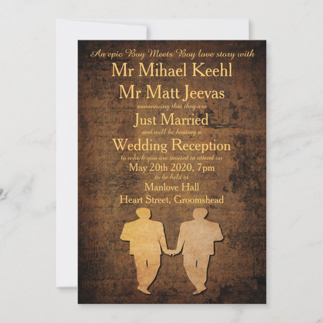 Boy Meets Boy Gay Wedding Reception Invitation (Front)