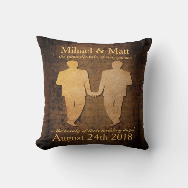 Boy Meets Boy Pillow Gay Grooms Wedding Gift (Front)