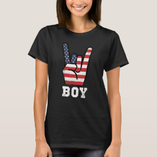 Boy Merica Rock Sign 4th Of July Vintage American  T-Shirt