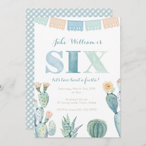 Boy Mexican fiesta Cacti 6th Birthday Party Invitation