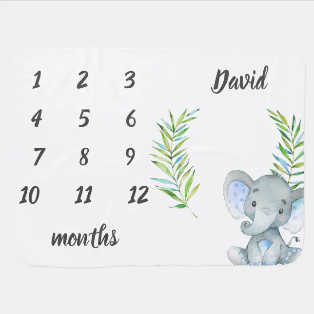 Boy Milestone Cute Elephant Safari Jungle Baby Blanket | Zazzle