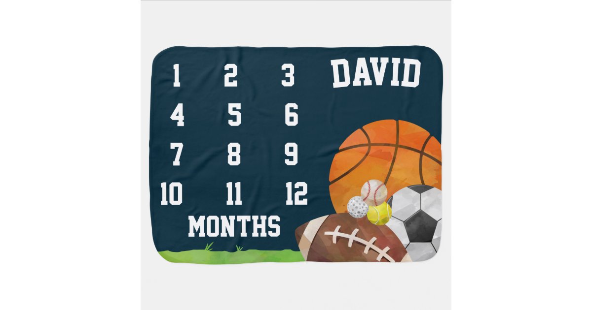 Boy Milestone Sport Personalized Navy Blue Baby Blanket Zazzle Com
