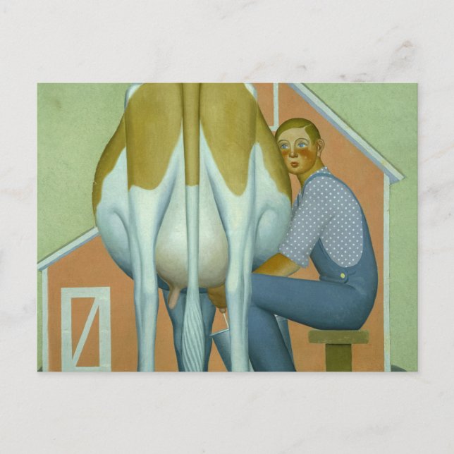 Boy milking a Cow, 1932 by Grant Wood Postcard (Front)