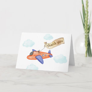 Boy Minimal Aviator Airplane Baby Shower Letterpress Thank You Card