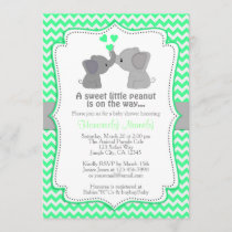 Boy Mint Elephant Baby Shower Invitations Chev 362