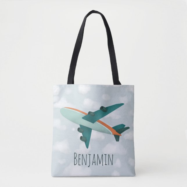 Boy Modern and Cute Blue Airplane Kids Tote Bag (Front)