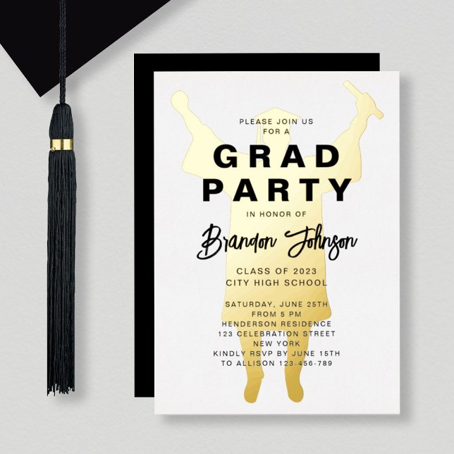 Boy Modern Black Gold Graduation Party Foil Invitation (Creator Uploaded)