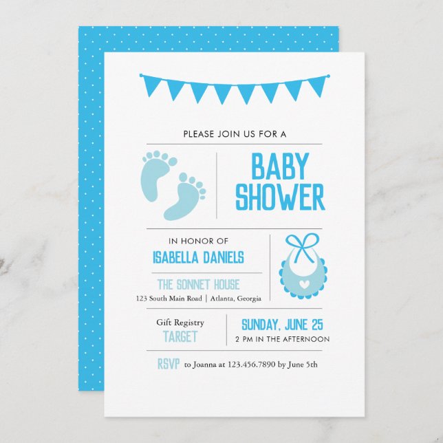 Boy Modern Blue Baby Shower Invitation (Front/Back)