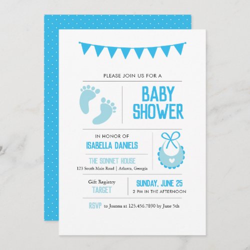 Boy Modern Blue Baby Shower Invitation