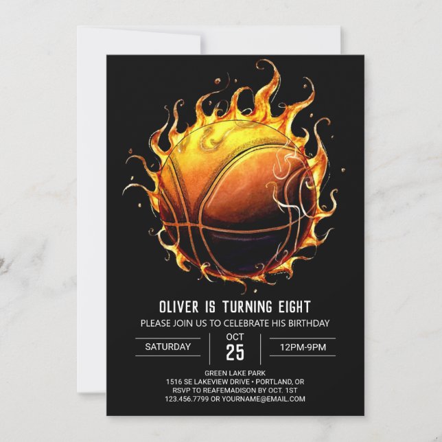  Boy Modern Boho Basketball Birthday Invitation (Front)