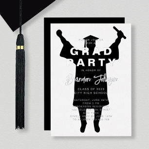 Boy Modern Silver Black Graduation Party Foil Invitation