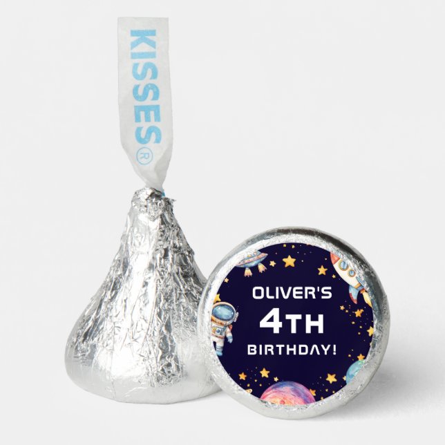 Boy Modern Space Rocket Ship Birthday Party Hershey®'s Kisses® (Front)