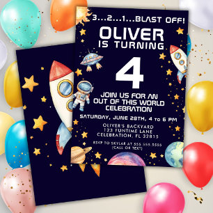 Boy Modern Space Rocket Ship Birthday Party Invitation