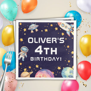 Boy Modern Space Rocket Ship Birthday Party Paper Dinner Napkins