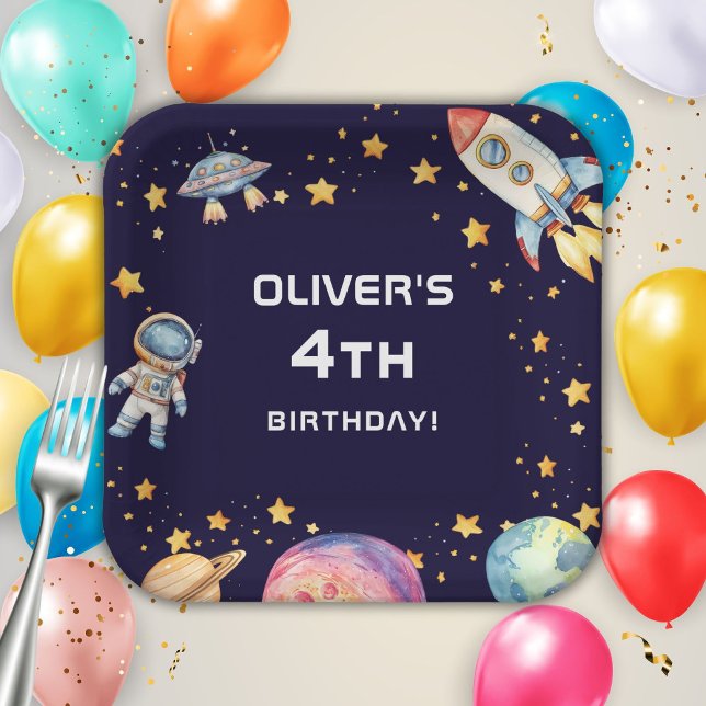 Boy Modern Space Rocket Ship Birthday Party Paper Plates (Creator Uploaded)