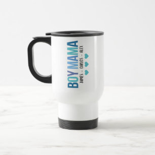 Boy Mom Tumbler With Handle Custom Kids Names Gift Travel Mug