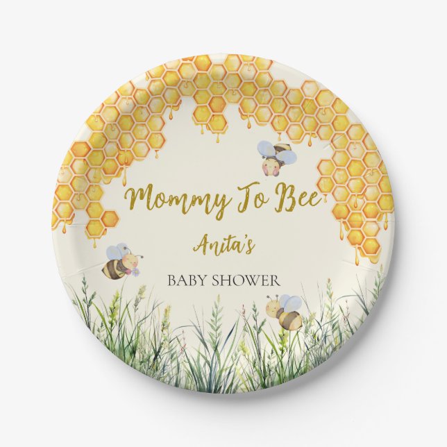 Boy Mommy to Bee Cute Bumblebee Baby Shower Paper Plates (Front)