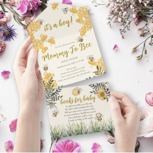 Boy Mommy to Bee Cute Honeycomb Baby Shower All In One Invitation