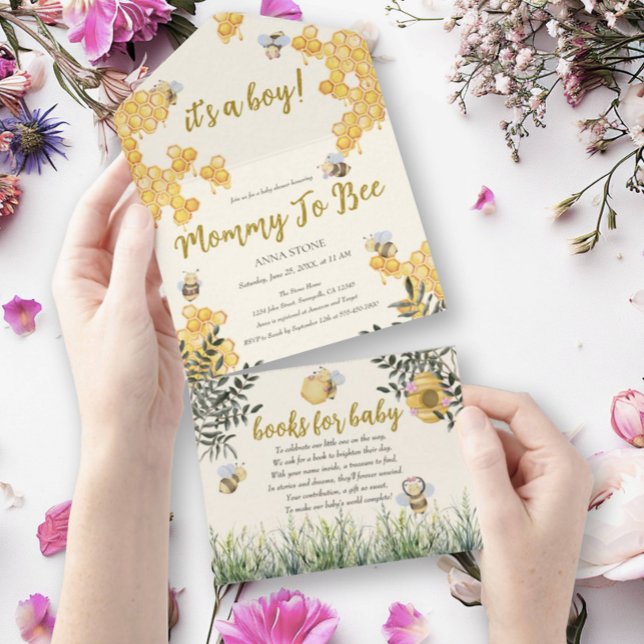 Boy Mommy to Bee Cute Honeycomb Baby Shower All In One Invitation (Creator Uploaded)