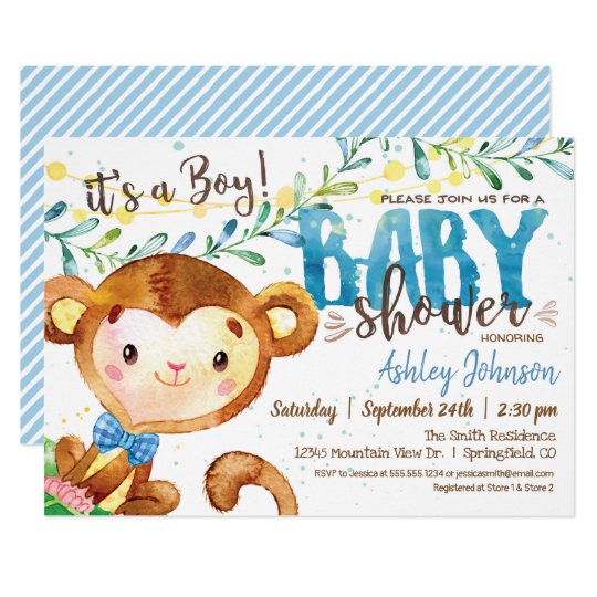 Boy Monkey Baby Shower Invitation Zazzle Com
