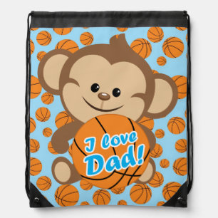 Boy Monkey Basketball I Love Dad Drawstring Bag