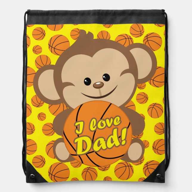 Boy Monkey Basketball I Love Dad Drawstring Bag (Front)