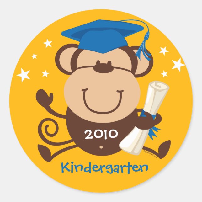 Boy Monkey Graduate Custom Classic Round Sticker (Front)
