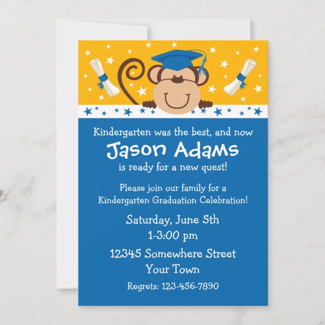 Boy Monkey Graduation Invitation (Front)