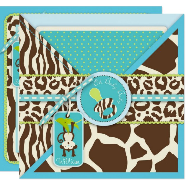 Boy Monkey Jungle Safari Baby Shower Invitation