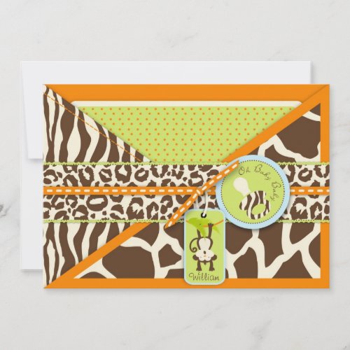 Boy Monkey Jungle Safari Baby Shower Custom Announcements
