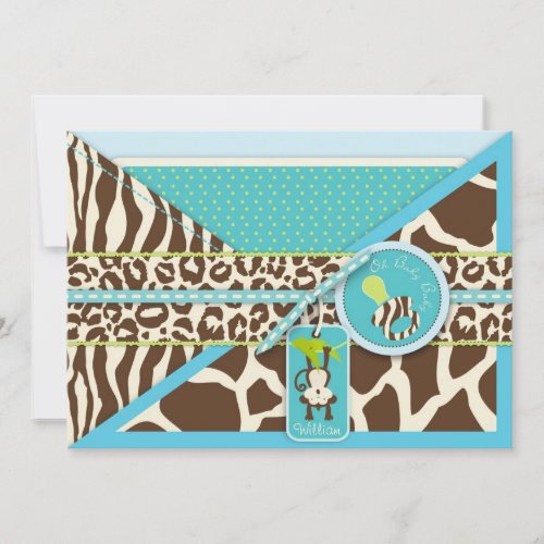 Boy Monkey Jungle Safari Baby Shower Custom Announcements