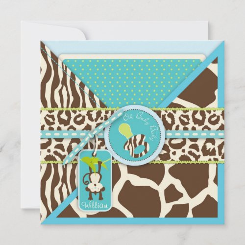 Boy Monkey Jungle Safari Baby Shower Custom Invites