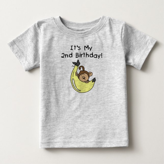 Boy Monkey on Banana 2nd Birthday Baby T-Shirt (Front)