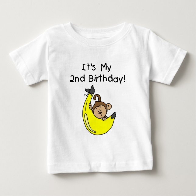 Boy Monkey on Banana 2nd Birthday Baby T-Shirt (Front)