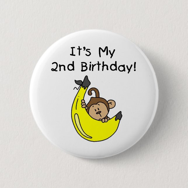 Boy Monkey on Banana 2nd Birthday Button (Front)