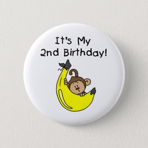Boy Monkey on Banana 2nd Birthday Button