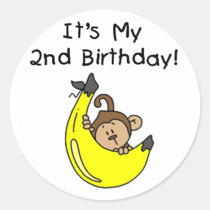 Boy Monkey on Banana 2nd Birthday Classic Round Sticker