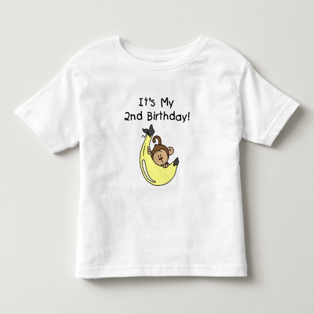 Boy Monkey on Banana 2nd Birthday Toddler T-shirt (Front)