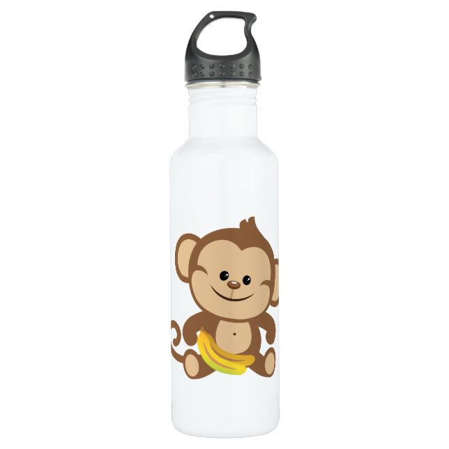 Boy Monkey With Banana Stainless Steel Water Bottle (Front)