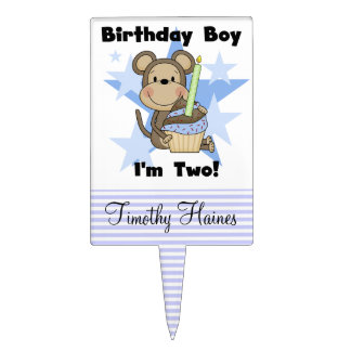 Boy Monkey With Cupcake 2nd Birthday Cake Topper