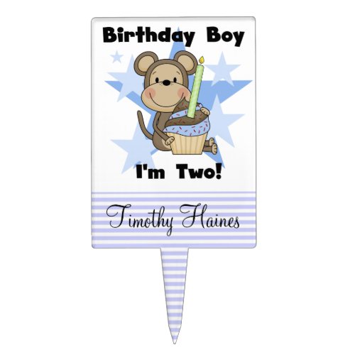 Boy Monkey With Cupcake 2nd Birthday Cake Topper