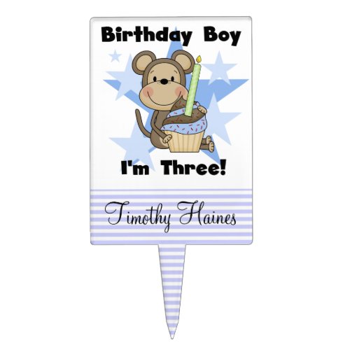 Boy Monkey With Cupcake 3rd Birthday Cake Topper