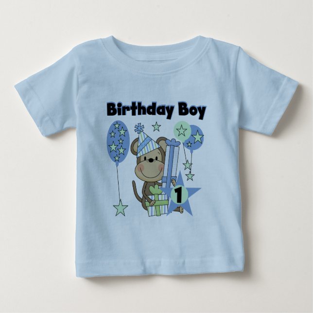 Boy Monkey With Gifts 1st Birthday Baby T-Shirt (Front)