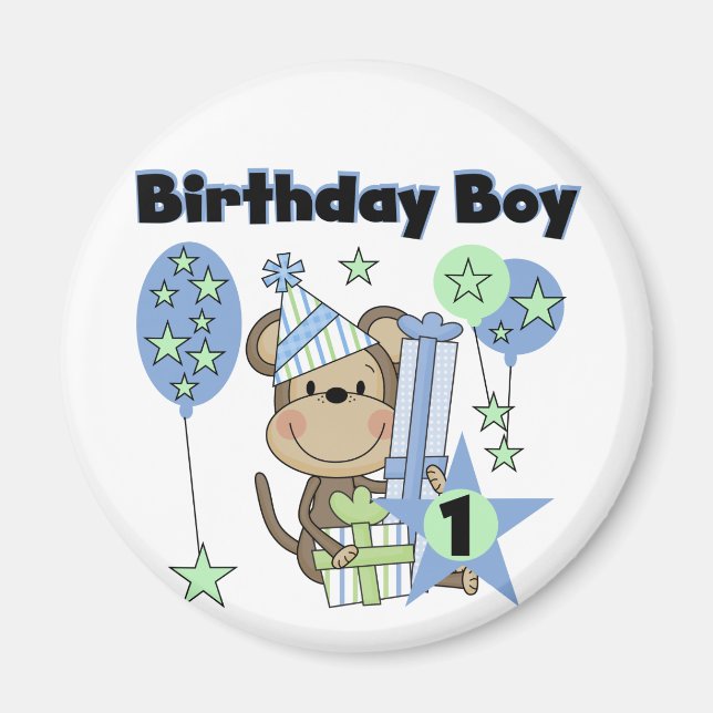 Boy Monkey With Gifts 1st Birthday Magnet (Front)