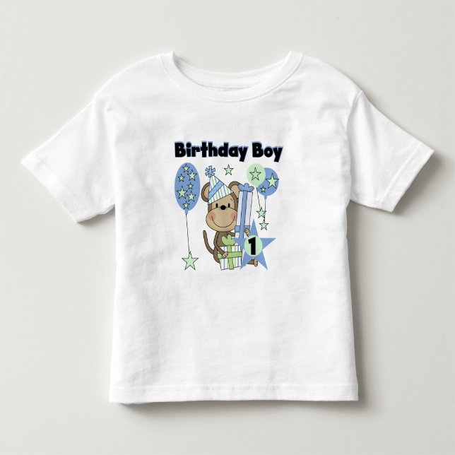Boy Monkey With Gifts 1st Birthday Toddler T-shirt (Front)
