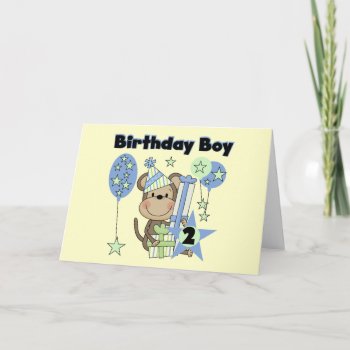 Boy Monkey With Gifts 2nd Birthday Tshirts Card by kids_birthdays at Zazzle
