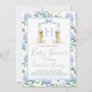 Boy Monogram Baby Shower Southern Blue Dog Invitation